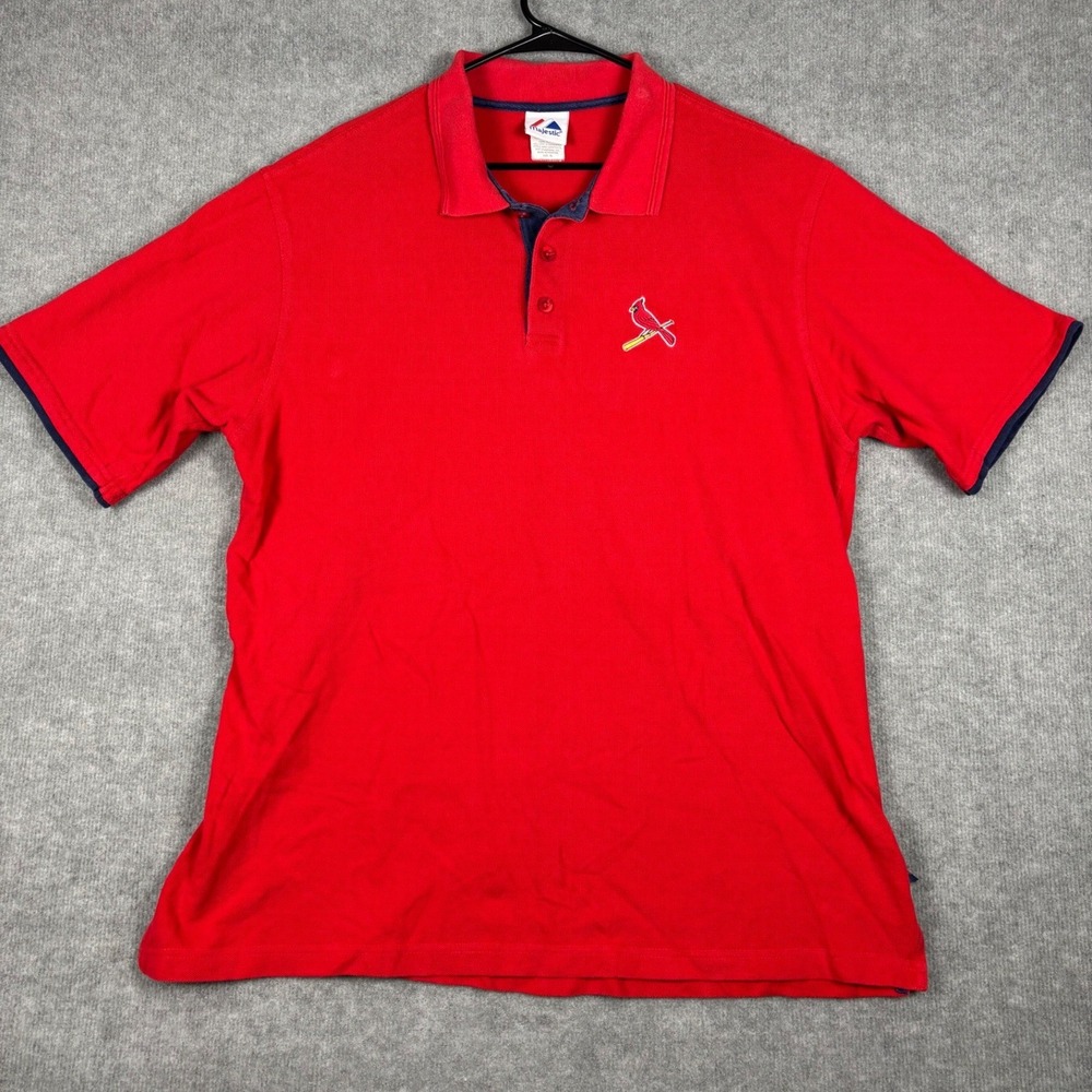 Majestic St. Louis Cardinals Polo Shirt MLB Embroidered Logo XL Red Navy
